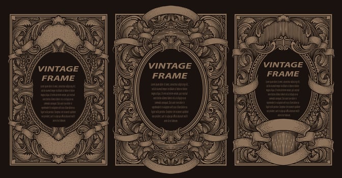 Set vintage border frame engraving with antique ornament pattern - Eps 10 vector