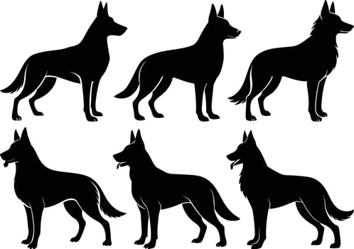 Group of german shepherd various poses silhouettes collection on white background vector
