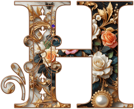 Gold floral alphabet png