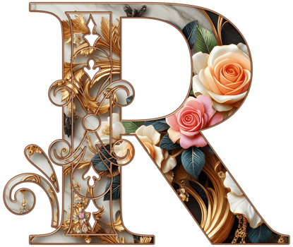 Gold floral alphabet png