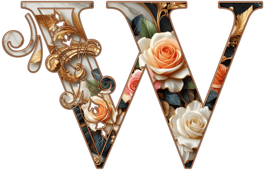 Gold floral alphabet png