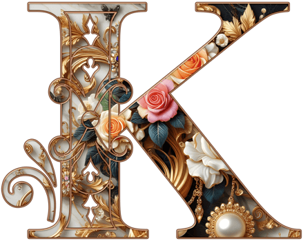 Gold floral alphabet png