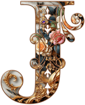 Gold floral alphabet png