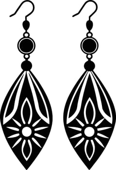 decorative women earrings illustration black and white vector