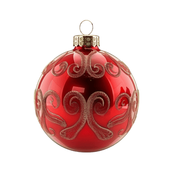 Red Ornate Christmas Ball with Gold Top, Clear Glass Bulb, on Transparent background AI-Generative png