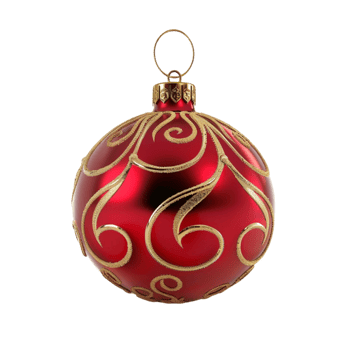 Red and Gold Christmas Ornament with Swirly Design on Transparent background AI-Generative png
