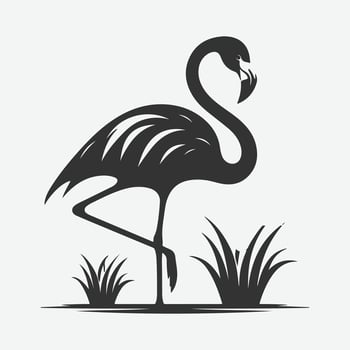 Majestic Flamingo Silhouette Against Sunset Sky vector