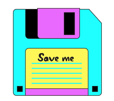 Retro diskette. Floppy disk illustration. Old fashioned storage item. For party flyer, poster, cover design. cartoon illustration, 90s retro style vector