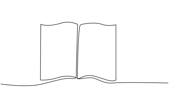 Continuous line drawing of book opening illustration, Continuous one-line drawing of book opening graphic illustration. vector
