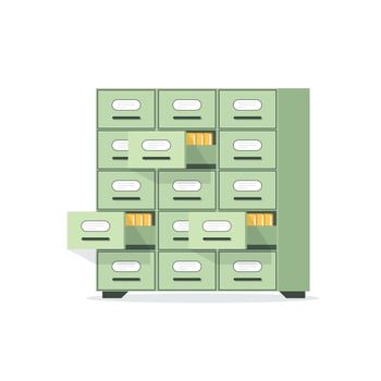 Office cabinet icon in flat style. Furniture storage illustration on isolated background. Drawer sign business concept. vector