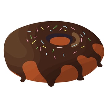Chocolate donut with glaze. Round buttery sweet pastries decorated with confectionery pamada. Delicious national American dessert. illustration isolated on white background. vector