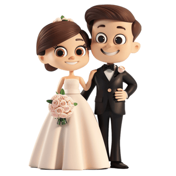 Cartoon Wedding Couple on Transparent Background. png