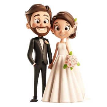 Cartoon Wedding Couple on Transparent Background. png