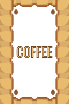 Logo Coffee and Cafe concept frame with coffee beans banner. Coffee paper craft cup poster vector
