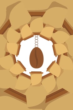 Logo Coffee and Cafe concept frame with coffee beans banner. Coffee paper craft cup poster vector