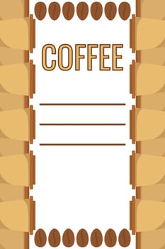 Logo Coffee and Cafe concept frame with coffee beans banner. Coffee paper craft cup poster vector
