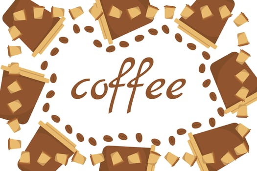 Logo Coffee and Cafe concept frame with coffee beans banner. Coffee paper craft cup poster vector