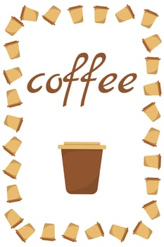 Logo Coffee and Cafe concept frame with coffee beans banner. Coffee paper craft cup poster vector