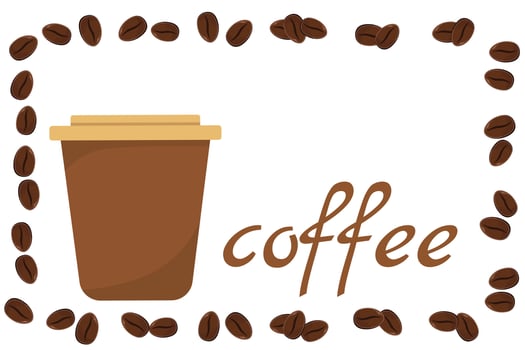 Logo Coffee and Cafe concept frame with coffee beans banner. Coffee paper craft cup poster vector