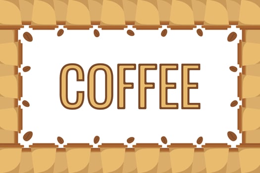 Logo Coffee and Cafe concept frame with coffee beans banner. Coffee paper craft cup poster vector