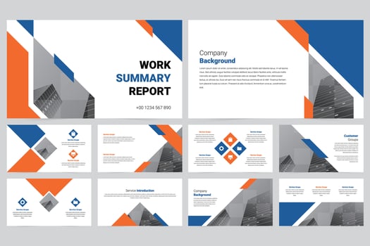 Blue and orange modern business work report slide presentation template vector