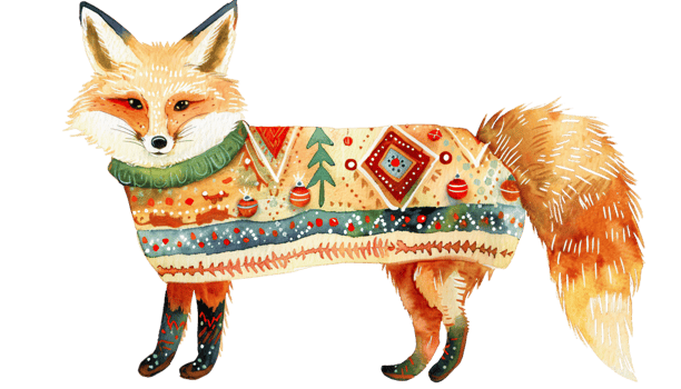 Watercolor Clipart of a Cheerful Animal Wearing Christmas Sweater png