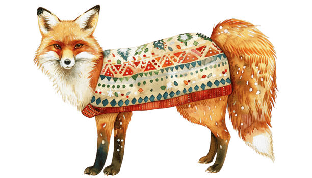 Watercolor Clipart of a Cheerful Animal Wearing Christmas Sweater png