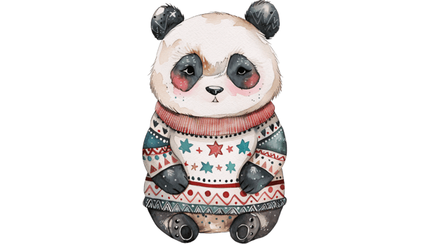 Watercolor Clipart of a Cheerful Animal Wearing Christmas Sweater png