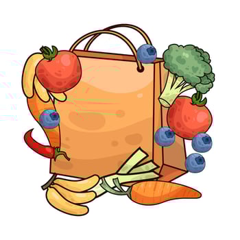 Illustration of paper bag with fruit and vegetable vector