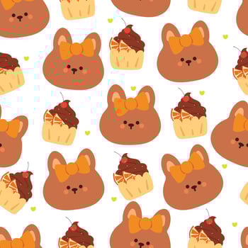 seamless pattern cartoon bunny with cupcake. cute animal wallpaper for fabric print, gift wrap paper vector