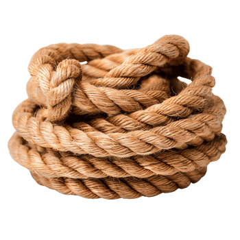 Coiled hemp rope neatly arranged, showcasing natural texture and durability for outdoor activities, crafting, and industrial use. png