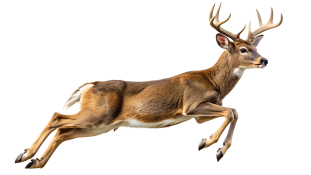 Photograph a deer leaping on mid-air isolated on a translucent background png