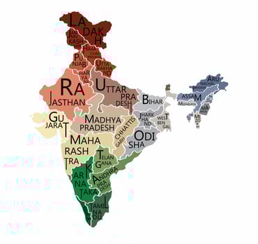 India map with province's name doodle freehand drawing. vector