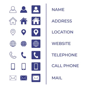 Business card icon set, contact information icon, illustration. vector