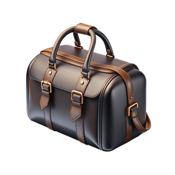 3d illustration of a black leather travel bag on a transparent background png