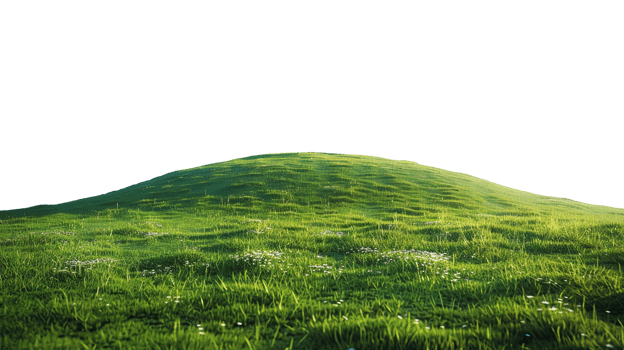 Panoramic green hills isolated on transparent background. png