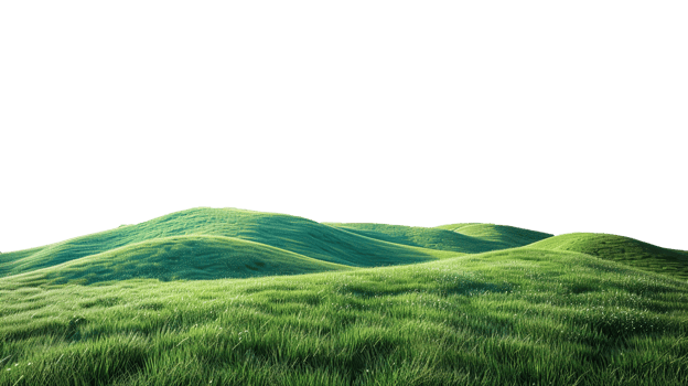 Panoramic green hills isolated on transparent background. png