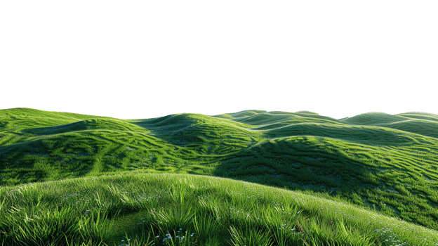 Panoramic green hills isolated on transparent background. png