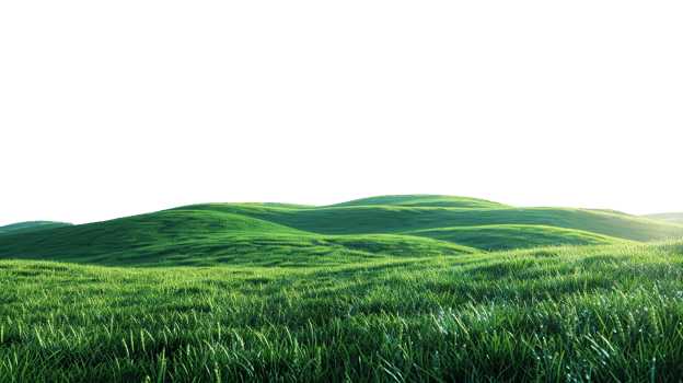 Panoramic green hills isolated on transparent background. png