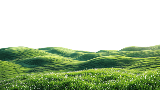 Panoramic green hills isolated on transparent background. png