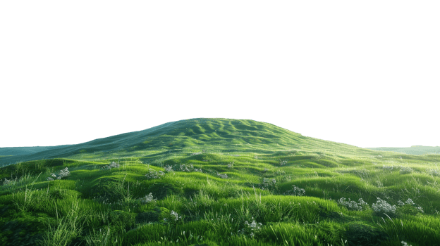 Panoramic green hills isolated on transparent background. png