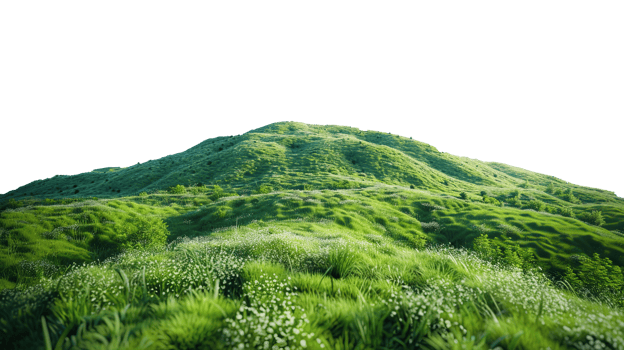 Panoramic green hills isolated on transparent background. png