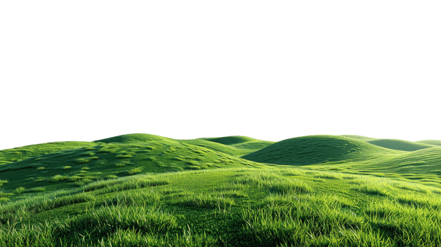 Panoramic green hills isolated on transparent background. png