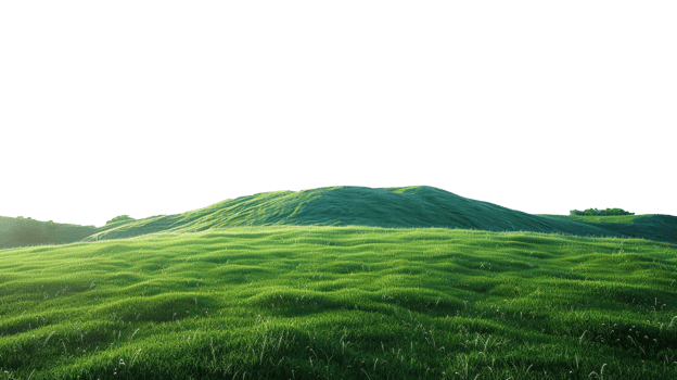 Panoramic green hills isolated on transparent background. png
