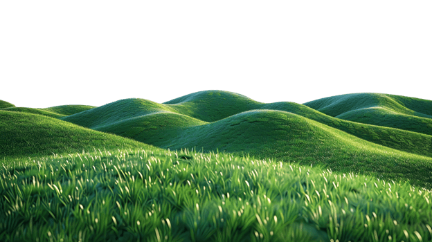 Panoramic green hills isolated on transparent background. png