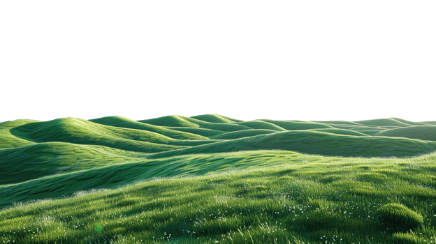 Panoramic green hills isolated on transparent background. png