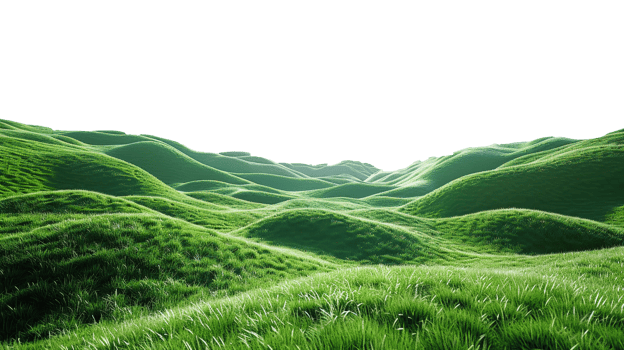 Panoramic green hills isolated on transparent background. png