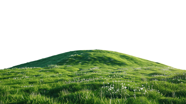 Panoramic green hills isolated on transparent background. png