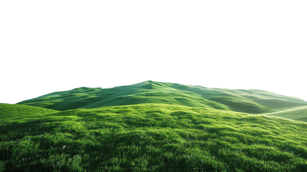Panoramic green hills isolated on transparent background. png