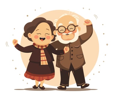 Smiling senior man and woman dancing together. Funny cartoon flat illustration vector